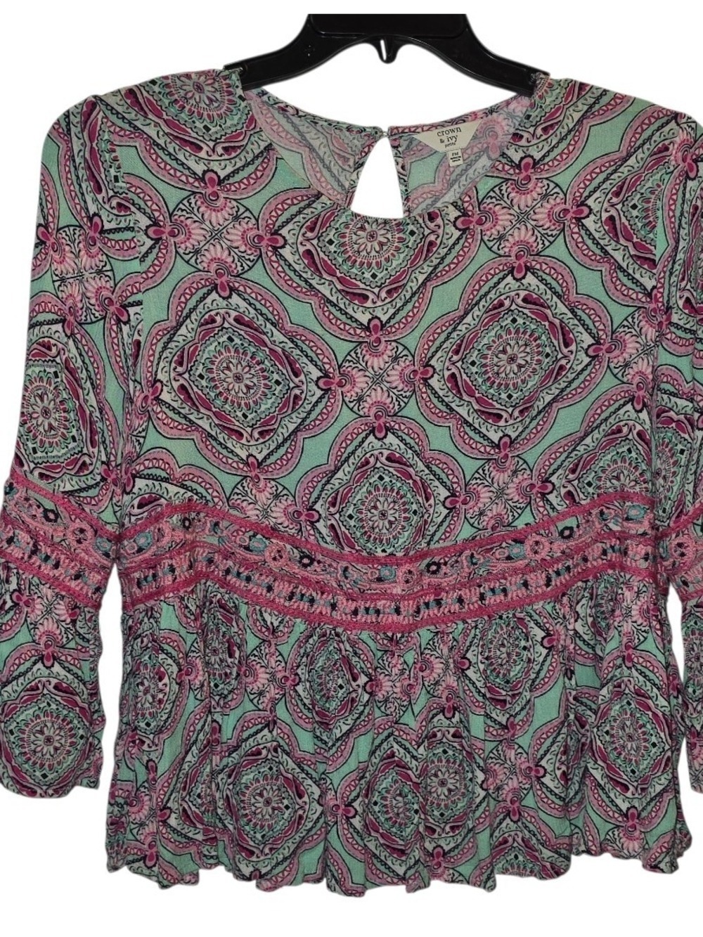 Crown & Ivy Petite Multicolored Peplum Blouse Size Medium Petite